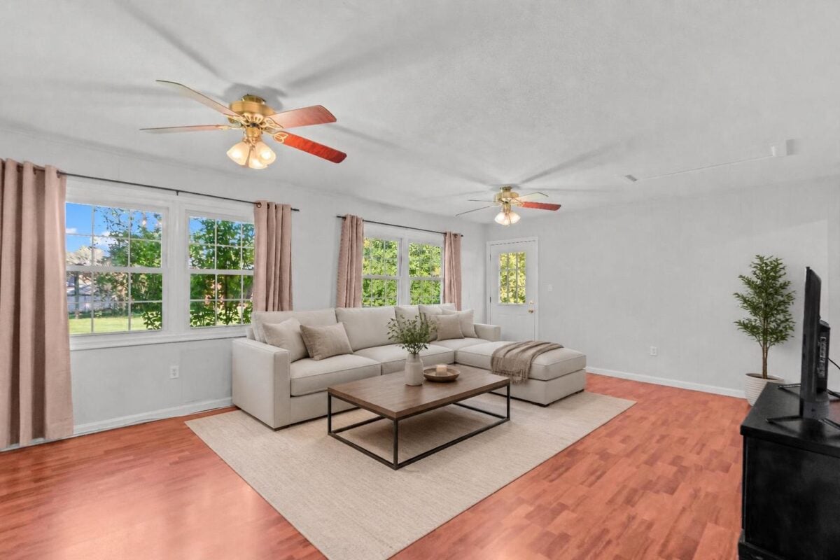 Light-filled family room addition, virtually staged