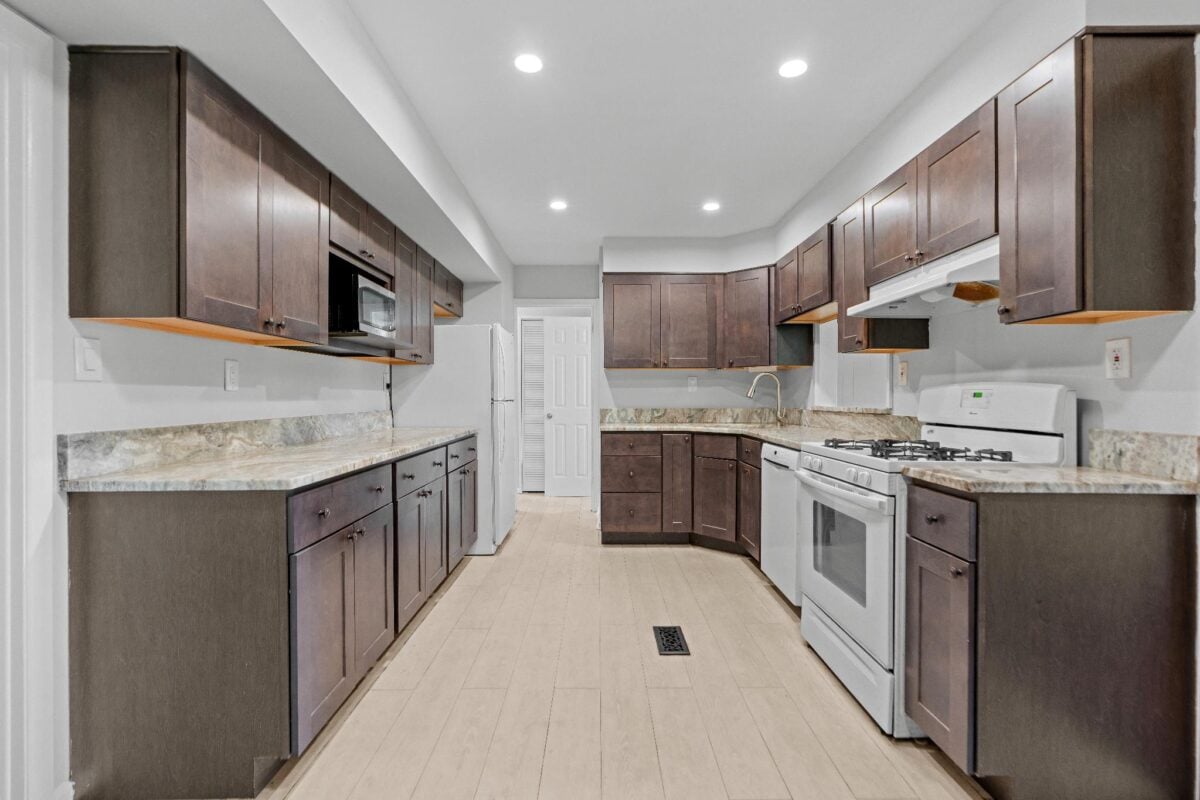Renovated kitchen with granite countertops