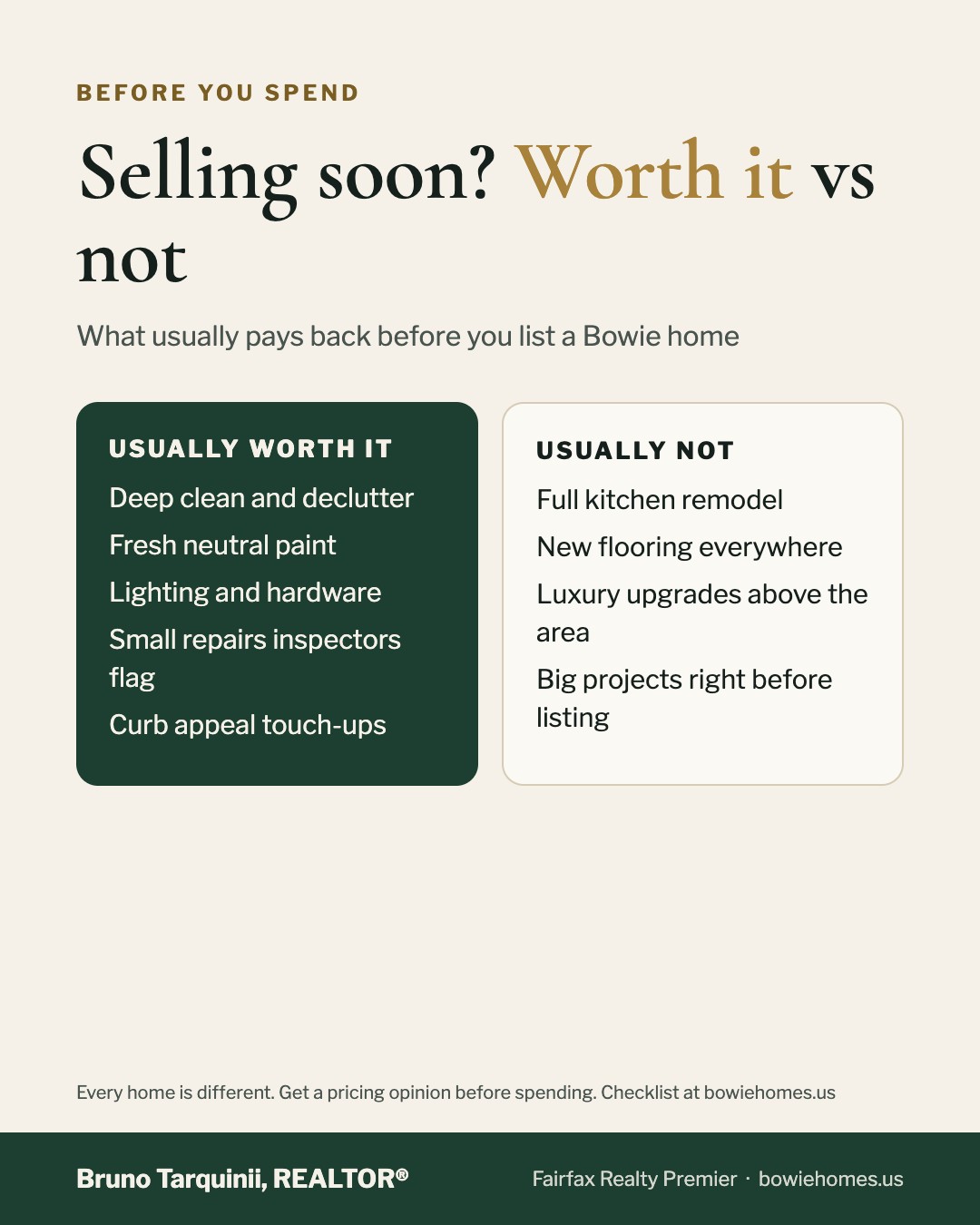 What is usually worth fixing before selling a Bowie home, and what is not